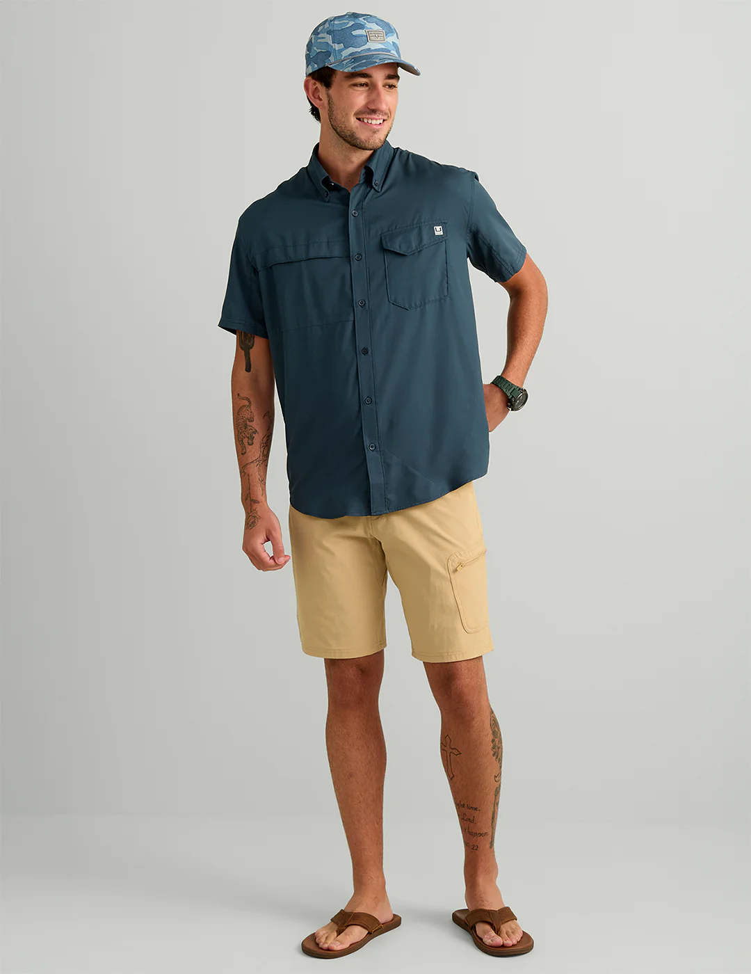 Tide Point Short Sleeve Button-Down - Sea Storm - Southern Belle Boutique
