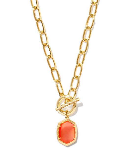 Daphne Link And Chain Necklace Gold Coral Pink Mother Of Pearl - Southern Belle Boutique