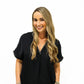 Black Whipstitch Drop Shoulder Blouse