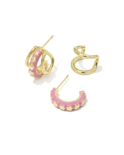 Jane Huggie Earrings - Gold Dark Pink Enamel - Southern Belle Boutique