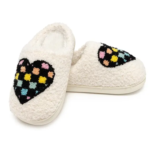Kids Checkered Heart Slippers - White - Southern Belle Boutique