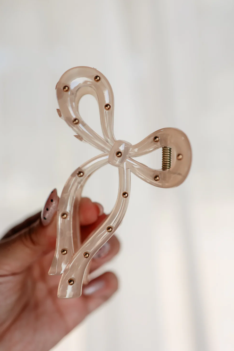 Studded Bow Clip - Ivory - Southern Belle Boutique