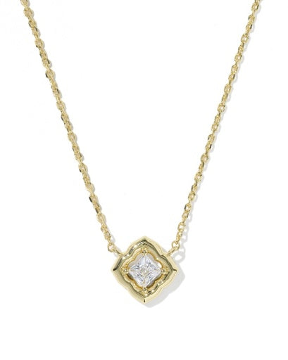 Mallory Crystal Short Pendant Necklace - Gold White Cz - Southern Belle Boutique