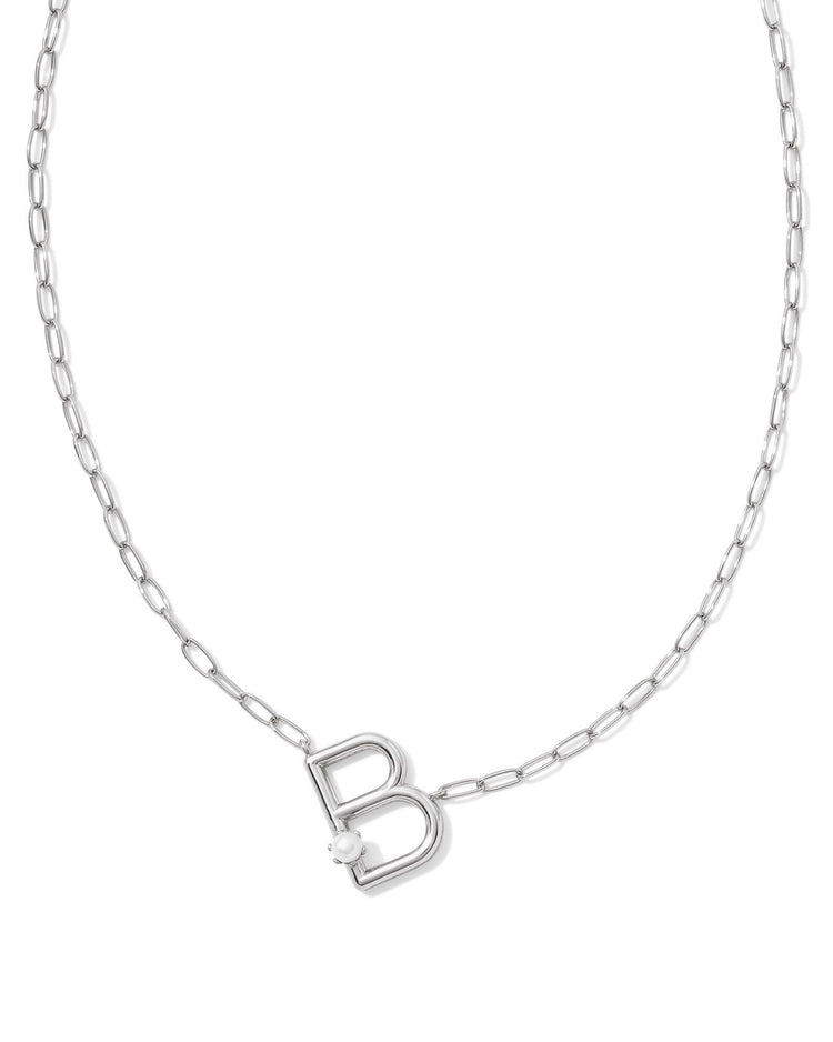 Pearl Letter B Short Pendant Necklace - Silver