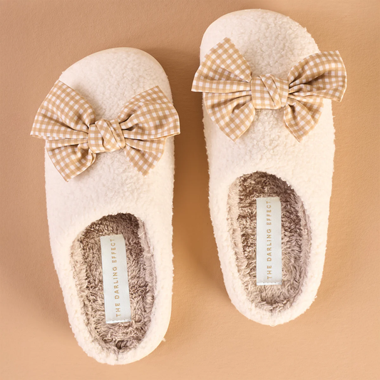 Fuzzy Slippers - Betty Bow Maple Gingham - Southern Belle Boutique
