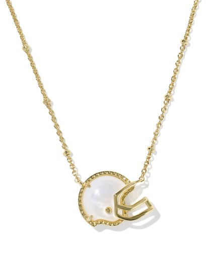 Football Helmet Short Pendant Necklace - Gold Ivory Mother Of Pearl