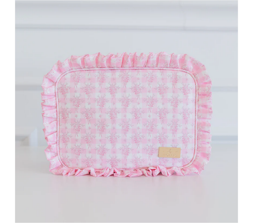 Ruffled Nylon XL Pouch - Pink Floral - Southern Belle Boutique