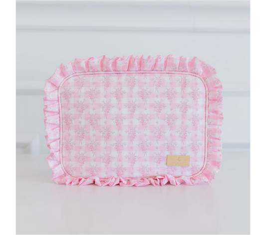 Ruffled Nylon XL Pouch - Pink Floral - Southern Belle Boutique