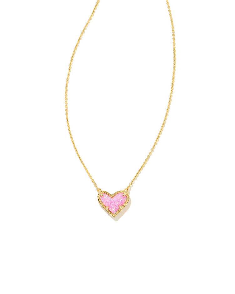 Ari Heart Pendant Necklace Gold Bubblegum Pink Kyocera Opal