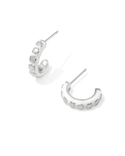 Jane Huggie Earrings - Silver White Enamel - Southern Belle Boutique