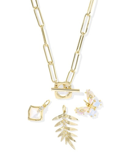 Bianca Butterfly Charm Necklace - Gold Iridescent White Mix