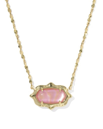 Elisa Scallop Frame Short Pendant Necklace Gold Light Pink Iridescent Abalone - Southern Belle Boutique