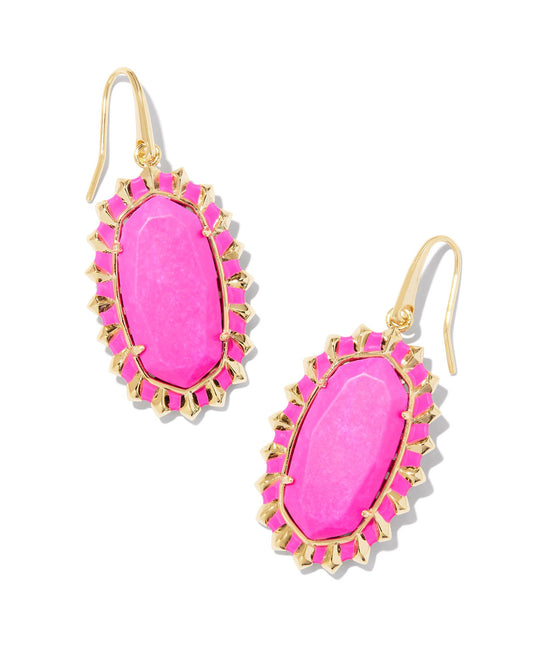 Dani Color Burst Frame Drop Earrings Gold Neon Pink Magnesite - Southern Belle Boutique