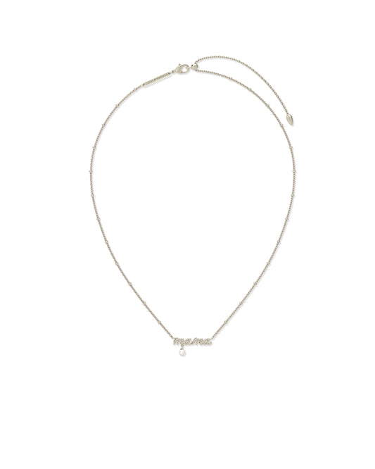 Mama Script Pendant Necklace - Silver White Pearl - Southern Belle Boutique