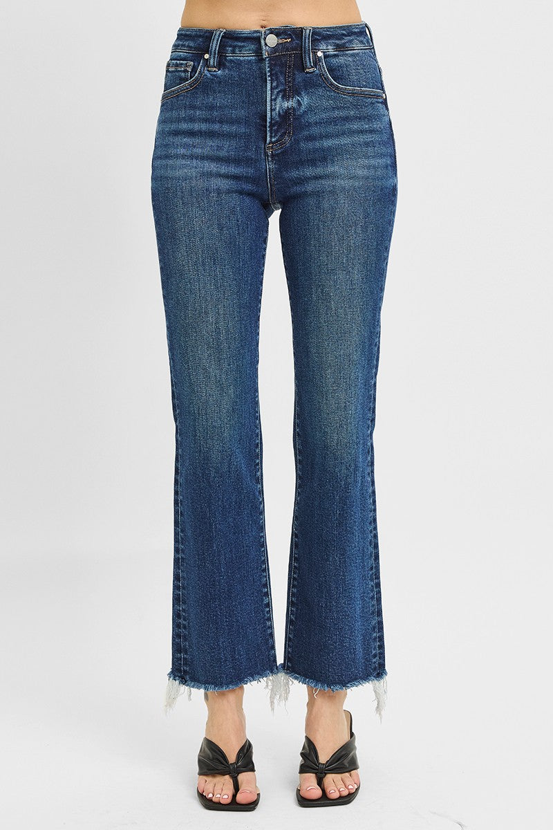 Tummy Control High Rise Crop Straight Raw Cut Hem - Dark - Southern Belle Boutique