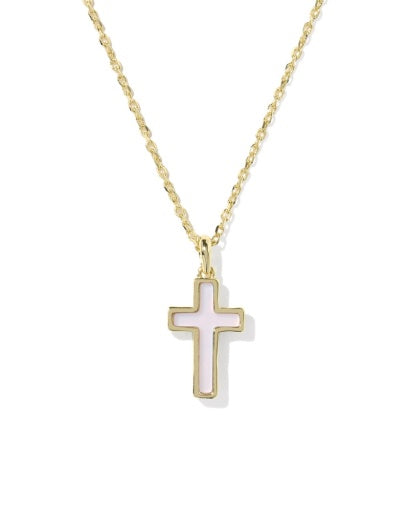 Cross Pendant Necklace - Gold Matte Blush Pink Dichroic Glass - Southern Belle Boutique