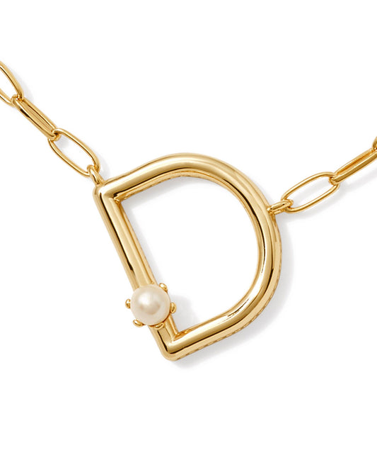 Pearl Letter D Short Pendant Necklace - Gold