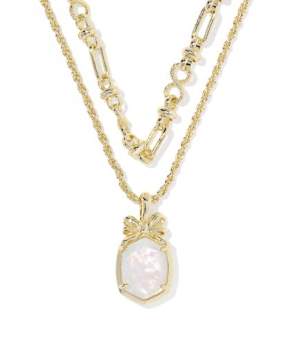 Daphne Bow Multi Strand Necklace Gold Iridescent Crystal Ivory Illusion - Southern Belle Boutique
