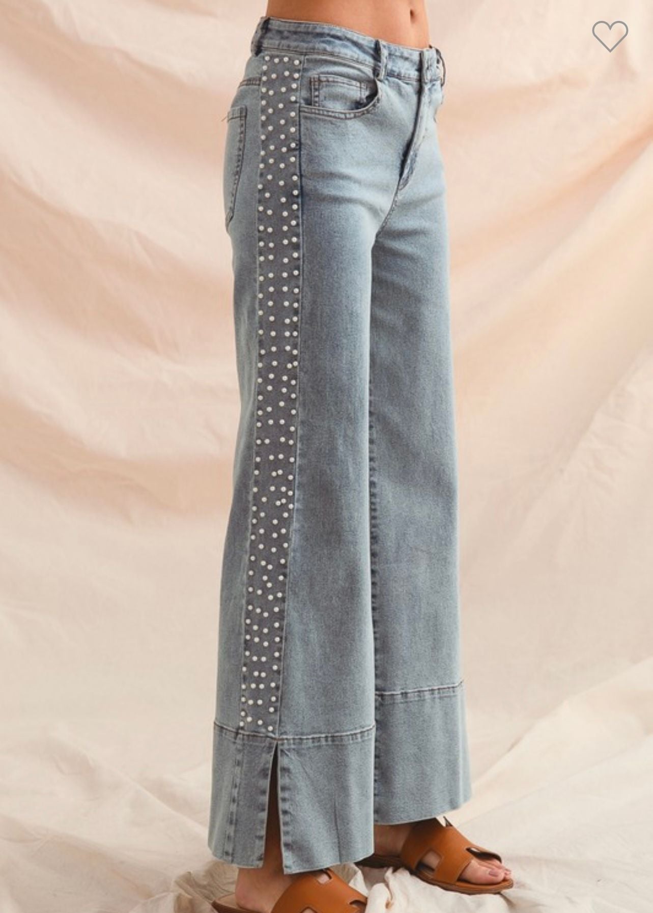 Mid Rise Flare Jean w/Split Cuff - Pearl Embellishment