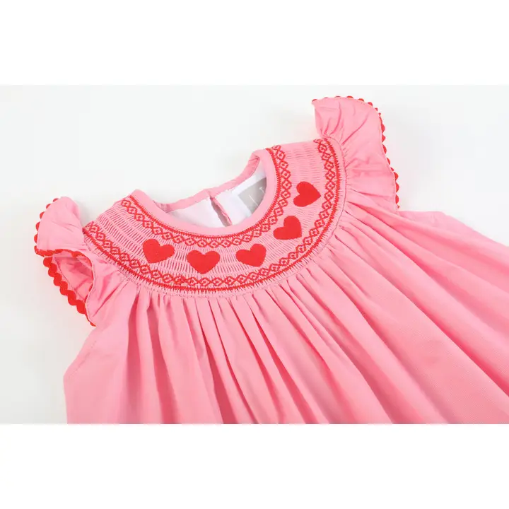 Pink Heart Valentine Smocked Bishop Dress - Southern Belle Boutique