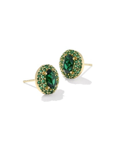 Bella Stud Earrings Gold Dark Green Crystal