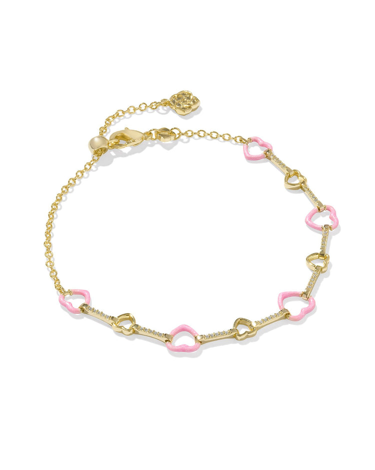 Haisley Heart Delicate Chain Bracelet - Gold Pink Pearlescent Enamel