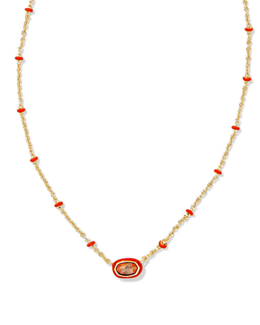 Mini Elisa Enamel Frame Short Pendant Necklace Gold Variegated Orange Magnesite - Southern Belle Boutique