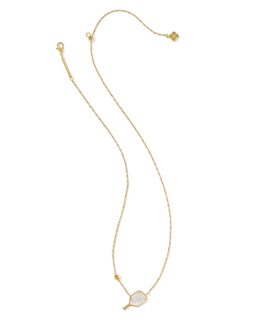Pickleball Short Pendant Necklace Gold Ivory Mother Of Pearl - Southern Belle Boutique