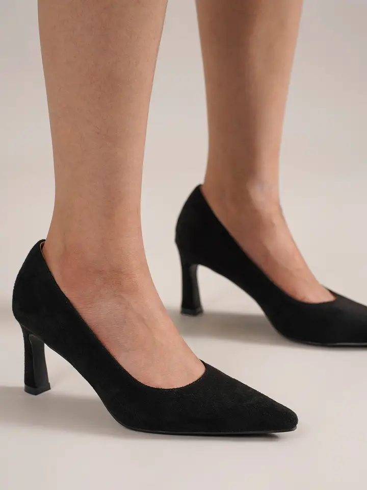 Black Suede Classic Pump Heel