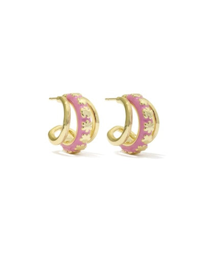 Jane Huggie Earrings - Gold Dark Pink Enamel - Southern Belle Boutique