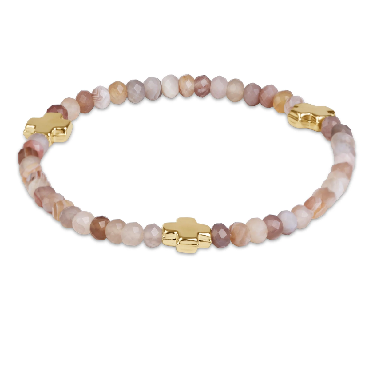 Signuate Cross Gold 4mm Gemstone Bracelet - Botswana Agate