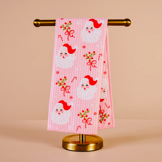 Holly Jolly Santa Waffle Tea Towel