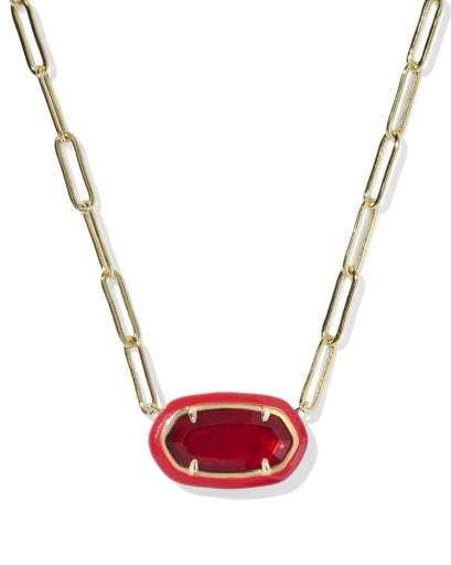 Elisa Enamel Frame Paperclip Necklace - Gold Red Illusion