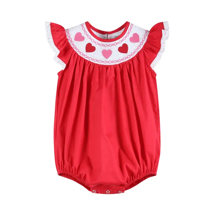 Red Heart and Lace Smocked Romper - Southern Belle Boutique