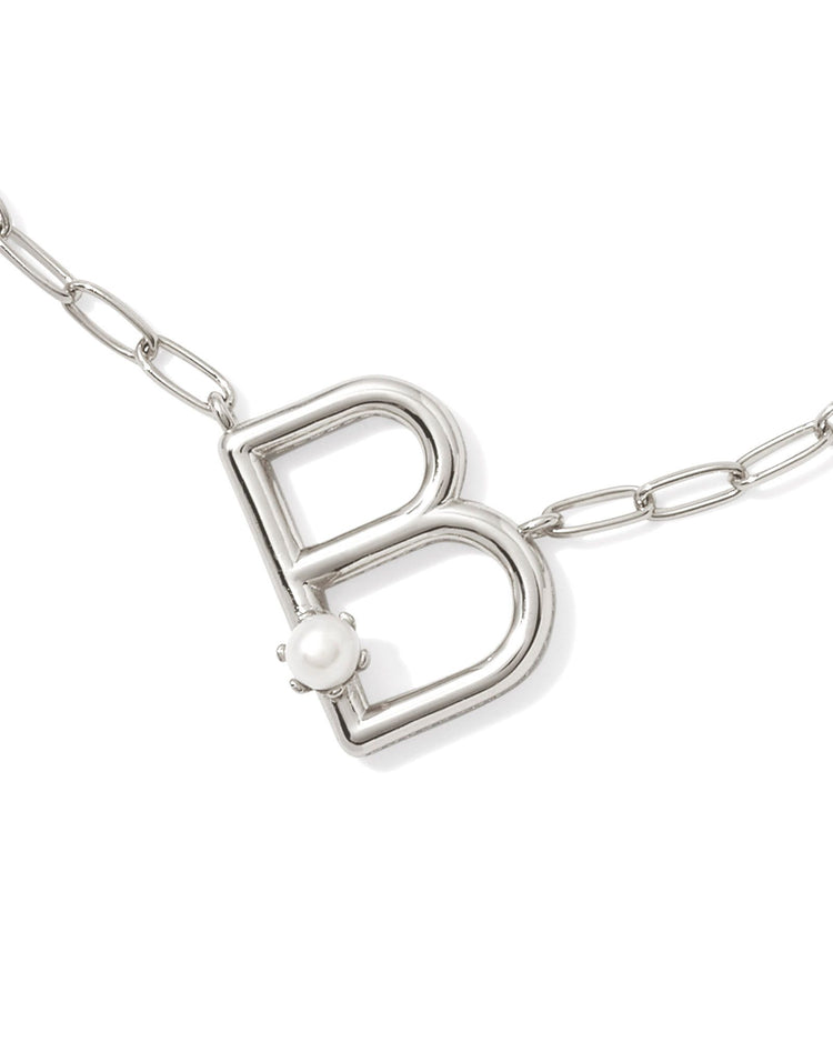 Pearl Letter B Short Pendant Necklace - Silver