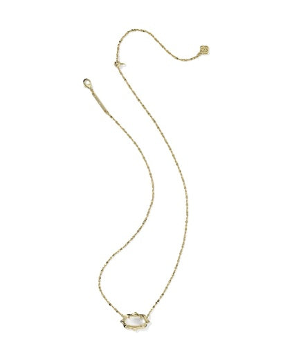 Elisa Scallop Frame Short Pendant Necklace - Gold Natural Mother Of Pearl - Southern Belle Boutique