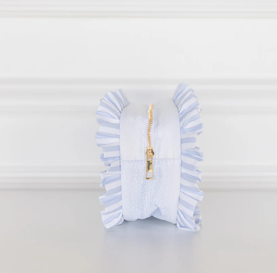 Blue Fawn Ruffled Nylon Large Clear Pouch
