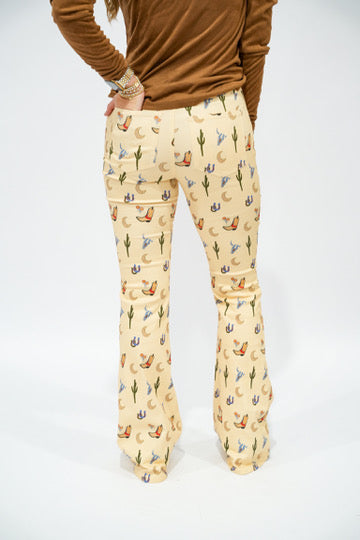 Let's Rodeo Motif Flare Pants - Southern Belle Boutique