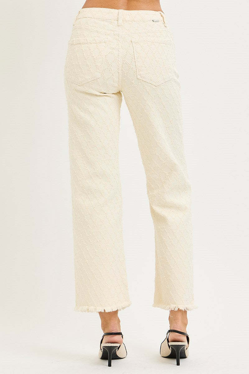 Tummy Control High Rise Textured Jean - Ivory - Southern Belle Boutique