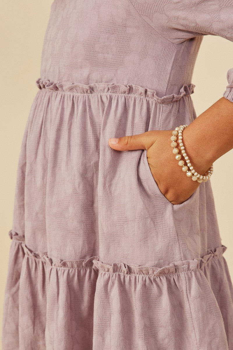 Girls Floral Textured Button Back Ruffle Dress - Southern Belle Boutique