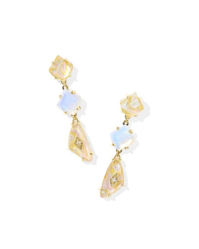 Bianca Linear Earrings - Gold Iridescent White Mix