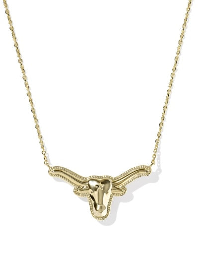 Longhorn Short Pendant Necklace - Gold Variegated Orange Magnesite