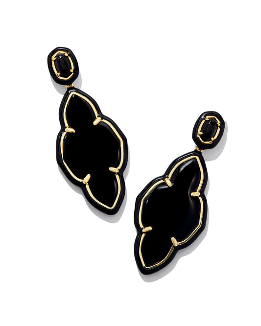 Abbie Enamel Frame Statement Earrings Gold Black Agate