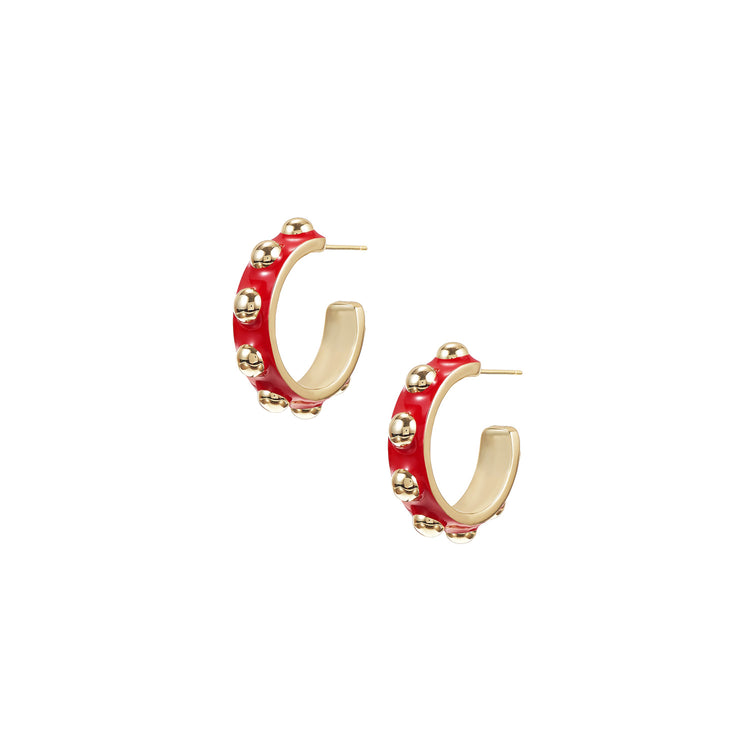 Enchanted Mini Beaded Hoop Earrings -Gold Red