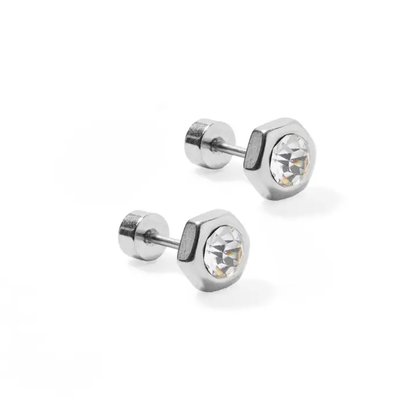 Screwback Stud Earrings - Addison Clear Silver - Southern Belle Boutique
