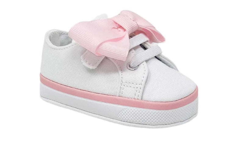 Grace White Sneaker w/Pink Bow - Southern Belle Boutique