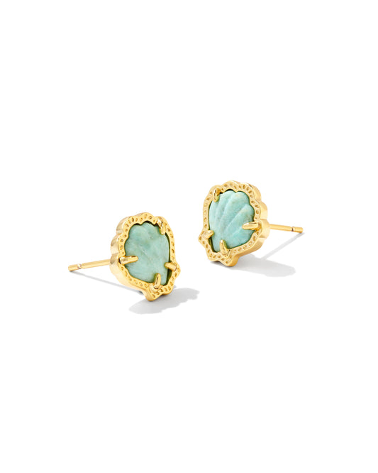 Brynne Shell Stud Earrings - Gold Sea Green Chrysocolla - Southern Belle Boutique