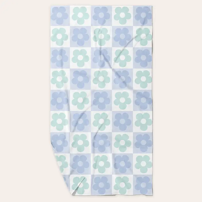Xl Quick-Dry Beach Towel-Flower Check Blue - Southern Belle Boutique