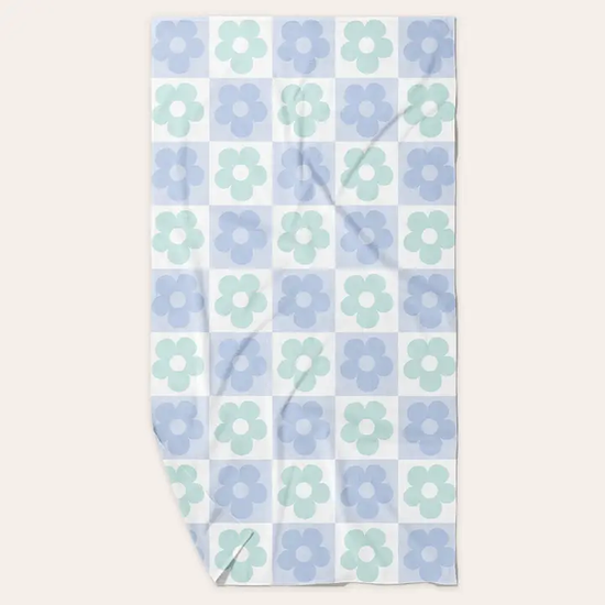 Xl Quick-Dry Beach Towel-Flower Check Blue - Southern Belle Boutique