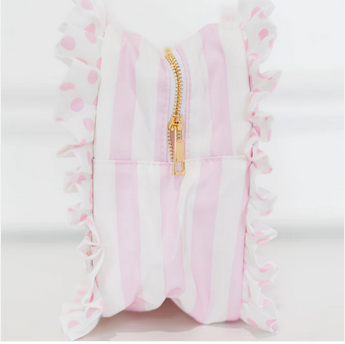 Ruffled Nylon XL Pouch - Pink Polka Stripe - Southern Belle Boutique